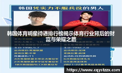 韩国体育明星待遇排行榜揭示体育行业背后的财富与荣耀之路